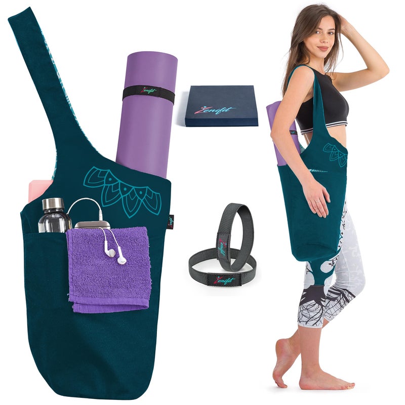 Zenifit Yoga Mat Bag â€“ Versatile Yoga Bag with Mat Straps & Storage Pockets, Holds Yoga & Pilates Mats, Lightweight & Durable, Two-Tone Teal - Image 1